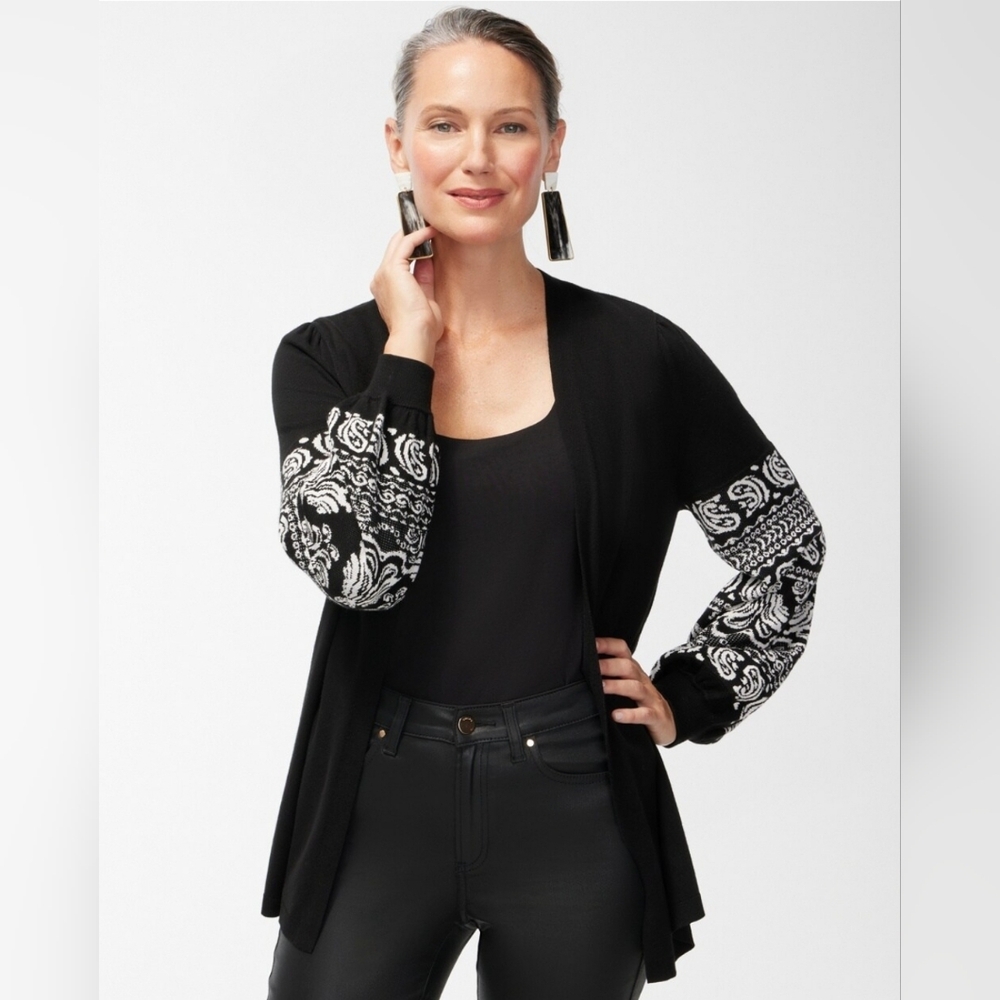 NWOT XL (3) Chicos Black Sweater Cardigan